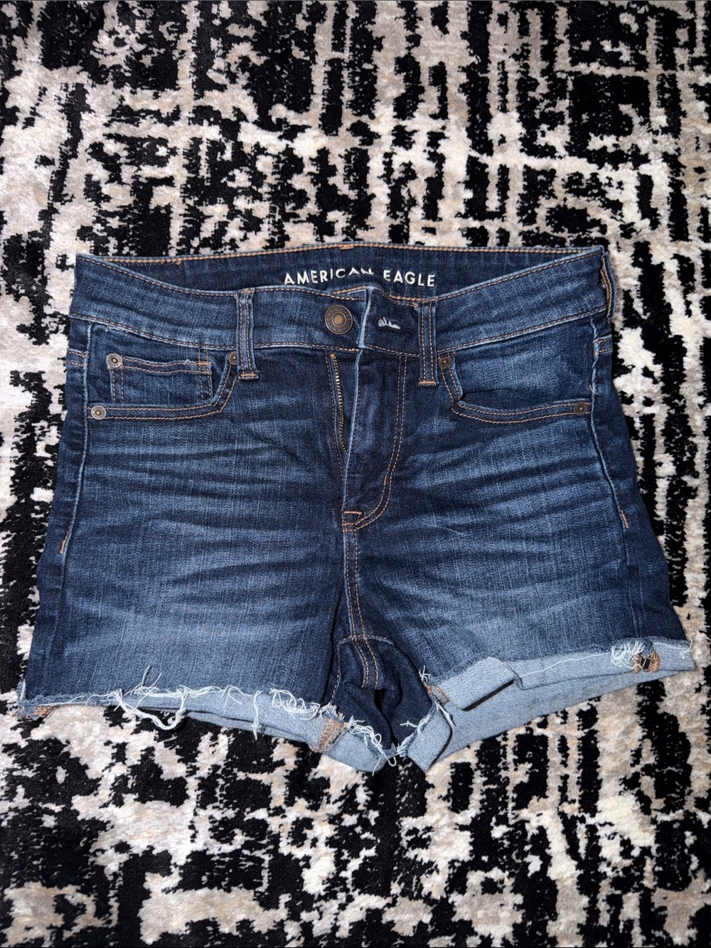 American Eagle Outfitters Medium Dark Blue Rolled Fray Denim Shorts